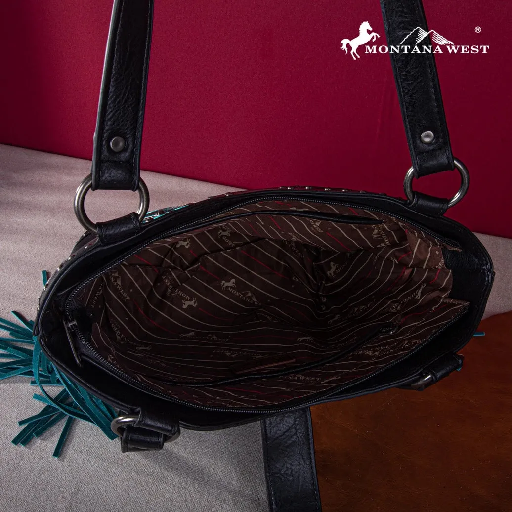 Montana West Conceal Carry Embroidered Fringe Tote