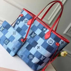 Neverfull Mm Tote Bag In Damier Monogram Denim Canvas M44981 Blue/red 2020 Collection