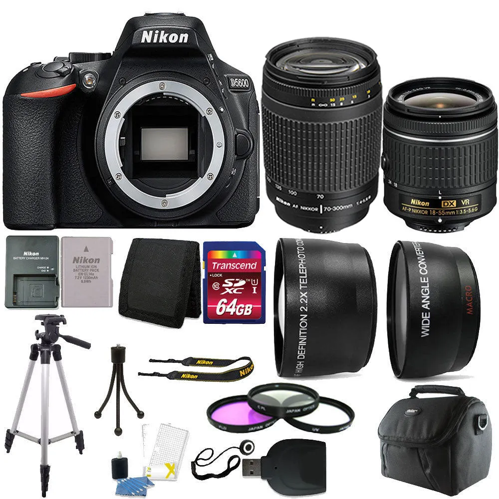 Nikon D5600 24.2MP Digital SLR Camera with 18-55mm VR Lens , 70-300mm Lens and 64GB Accessory Kit