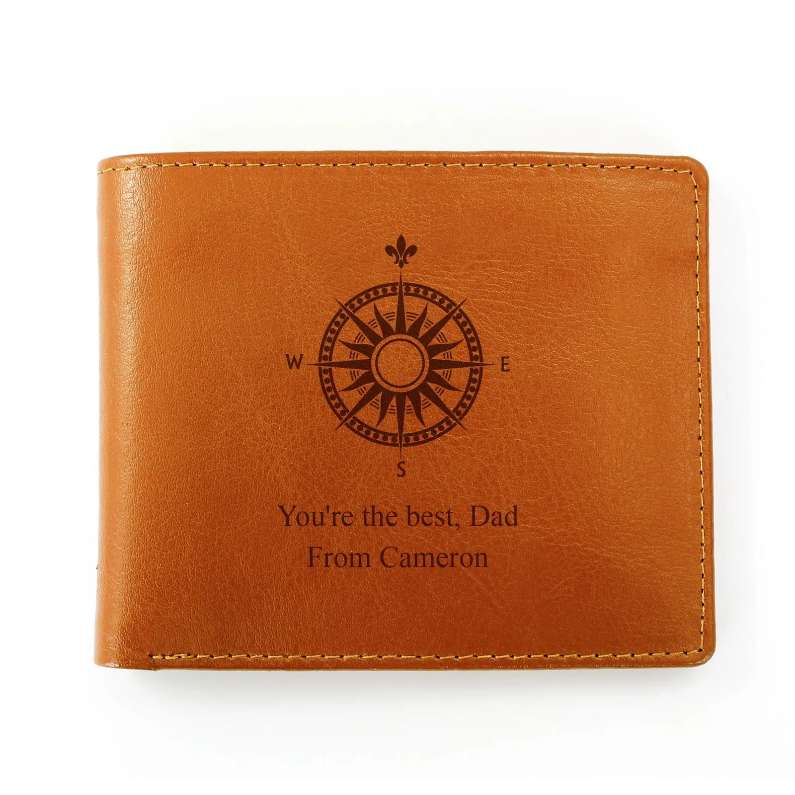 Personalised Compass Tan Leather Wallet