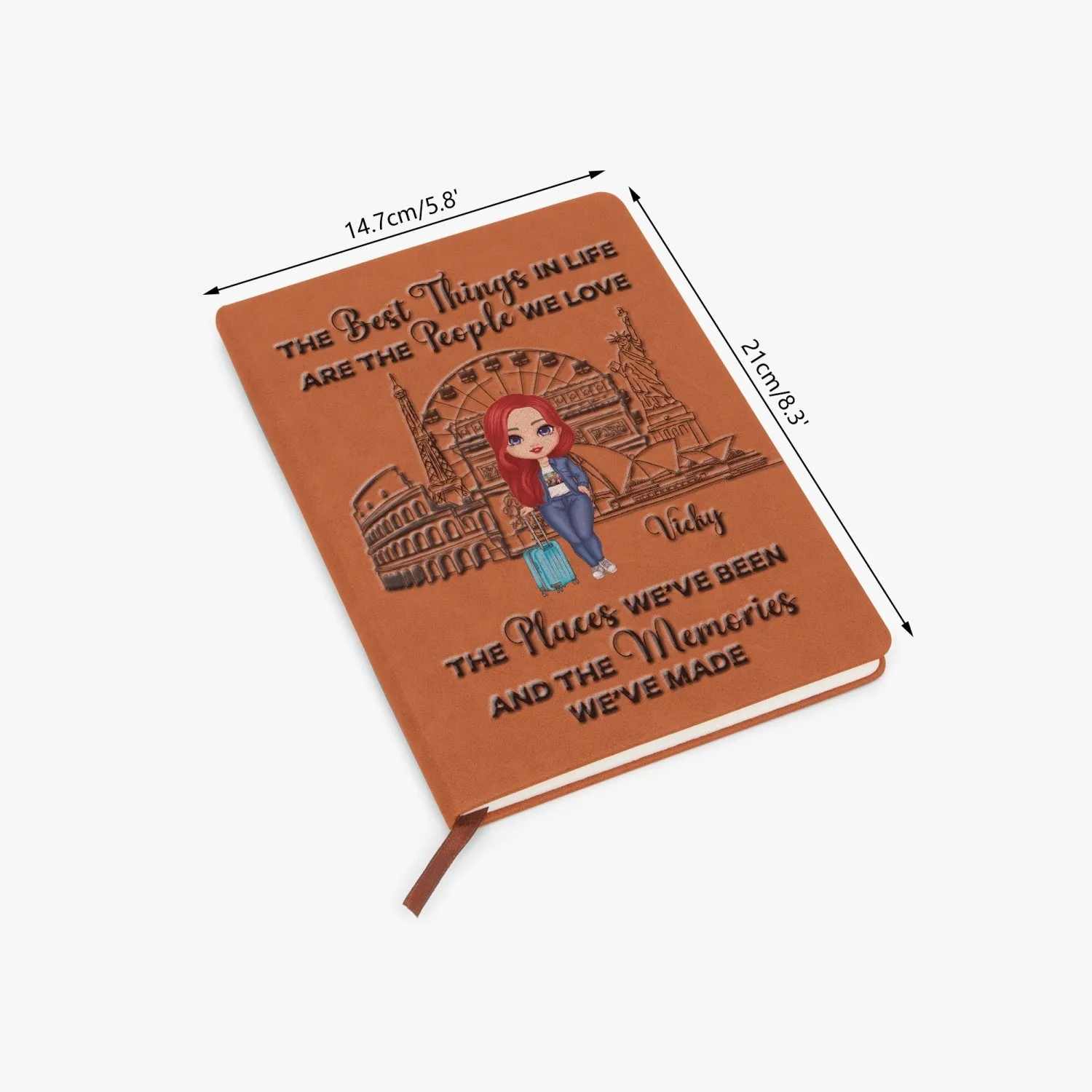 Personalised PU Leather Journal Notebook, Travel Journal, The Best Things, Red Hair