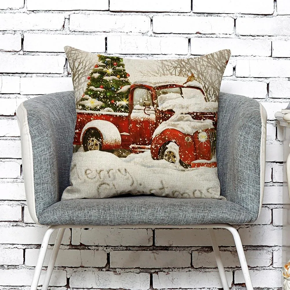 Pillow Cover Xmas Car Printed Sofa Cushion Case Christmas Home Party Decor