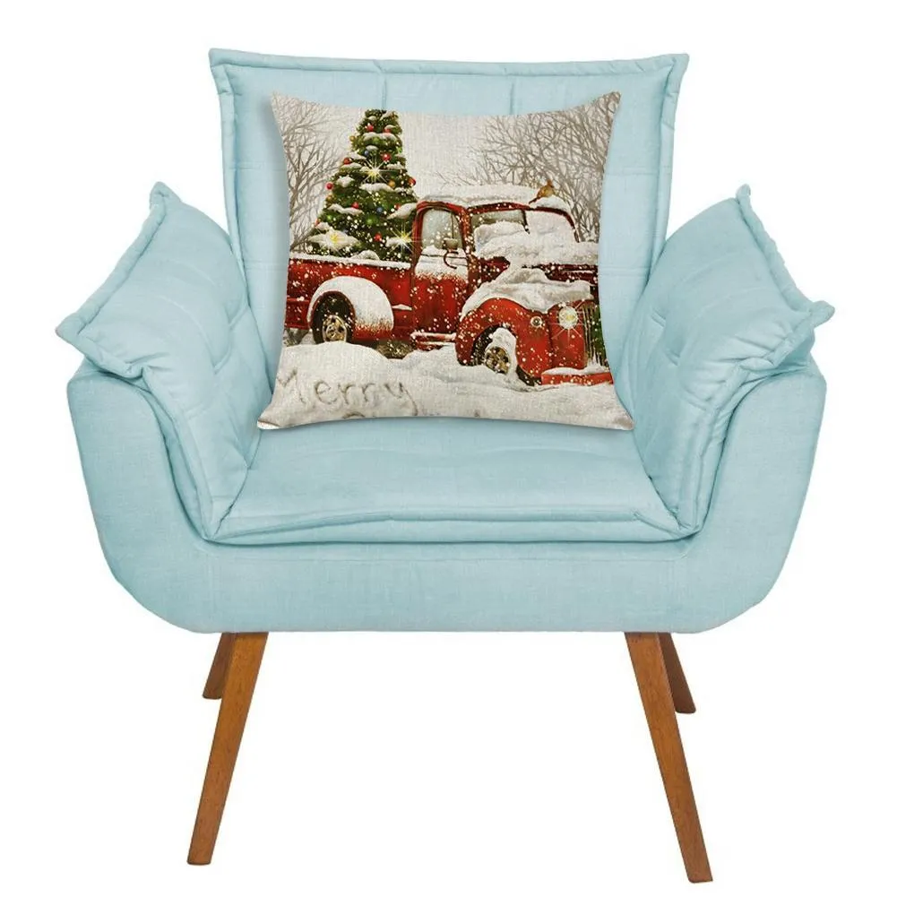 Pillow Cover Xmas Car Printed Sofa Cushion Case Christmas Home Party Decor