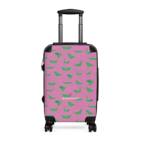 Pink Green Crane Cabin Suitcase, Japanese Style Designer Small Carry On Luggage For Men or Women