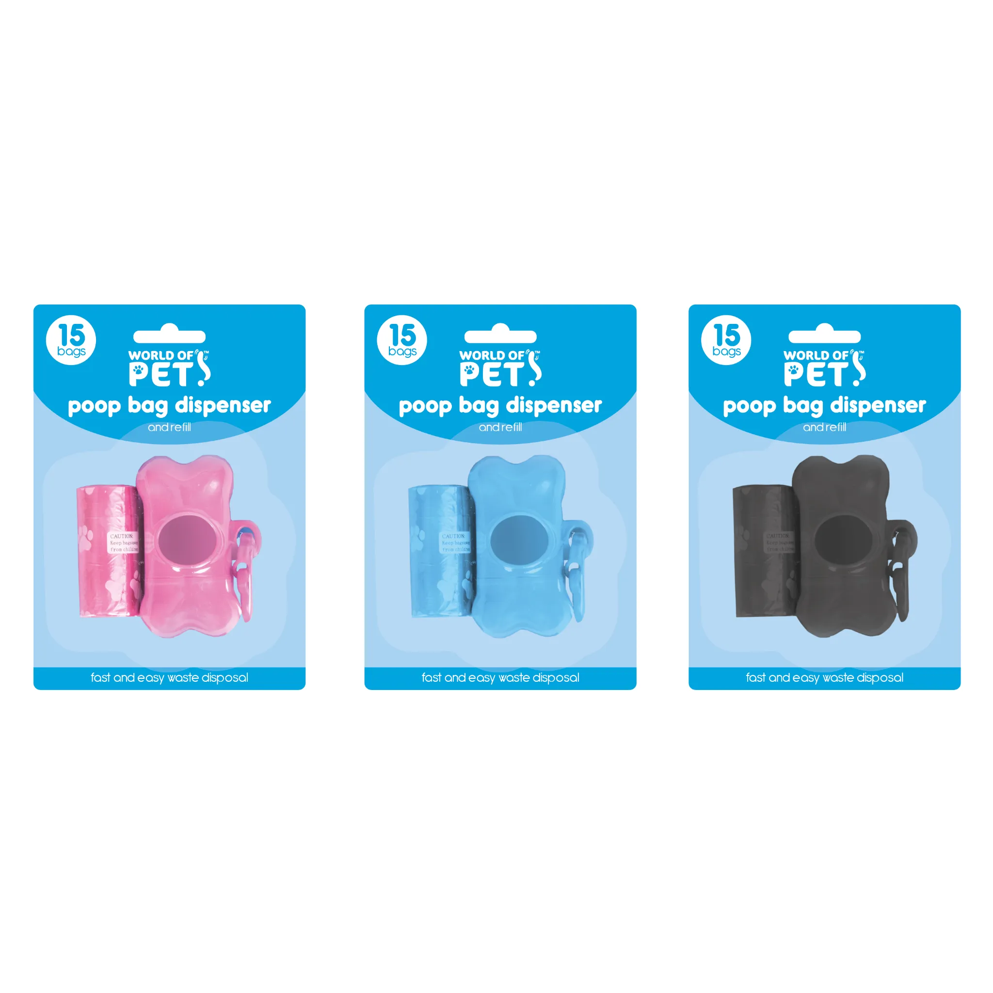 Poop Bag Dispenser and Refills x 15 (Assorted)