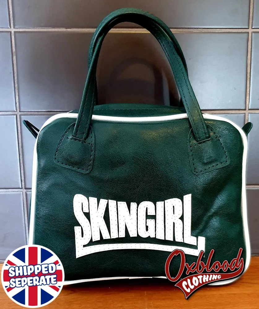 Racing Green & White SkinGirl Handbag - MARIA Style - Hand-stitched Skinbyrd Bag