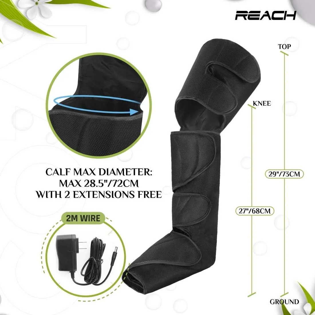 Reach Cozy Leg, Calf & Foot Massager | Air Compression Leg Massager for Pain Relief, Muscle Relaxation & Blood Circulation | Portable Air Pressure Massager