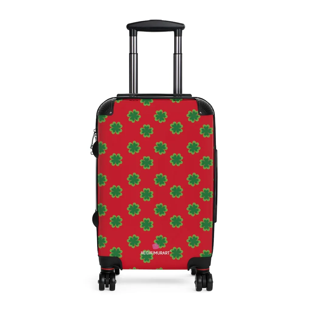 Red Clover Print Suitcases, Irish Style St. Patrick's Day Designer Suitcase Luggage (Small, Medium, Large)