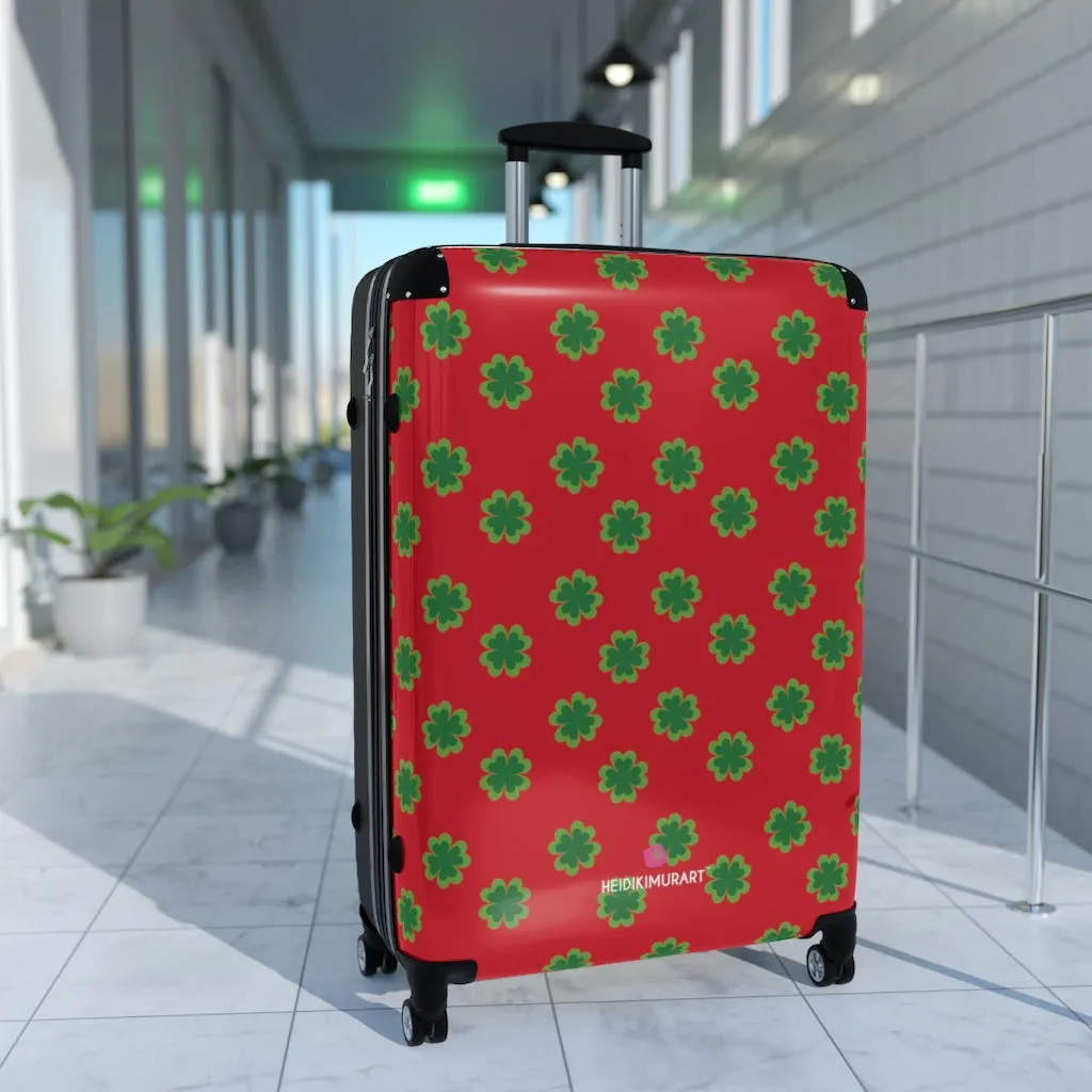 Red Clover Print Suitcases, Irish Style St. Patrick's Day Designer Suitcase Luggage (Small, Medium, Large)