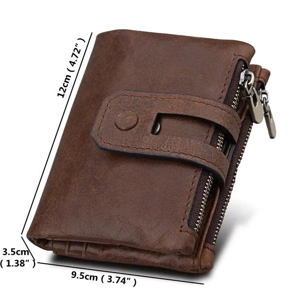 RFID Blocking Secure Wallet 11 Card Slots Vintage Genuine Leather Mens Zipper Wallet