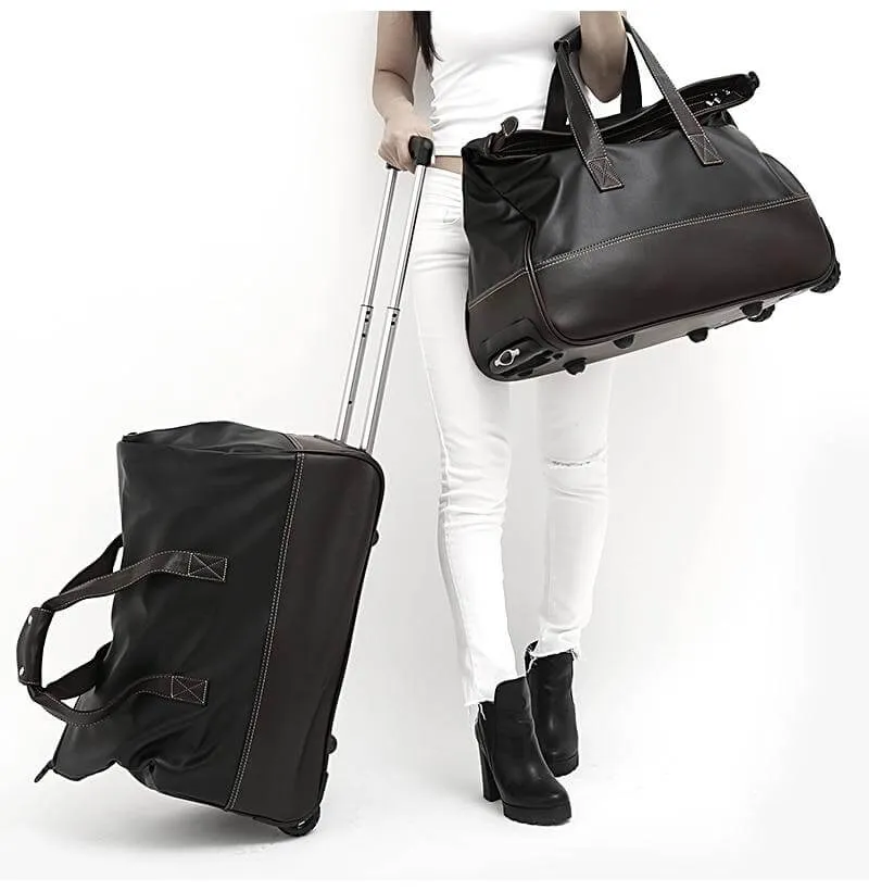 Rolling Leather Luggage Waterproof Suitcase