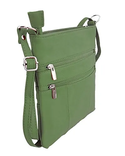 Roma Leathers Mini Cross Body Purse Multi Pocket Handbag Olive Green Designed in the U.S.A.