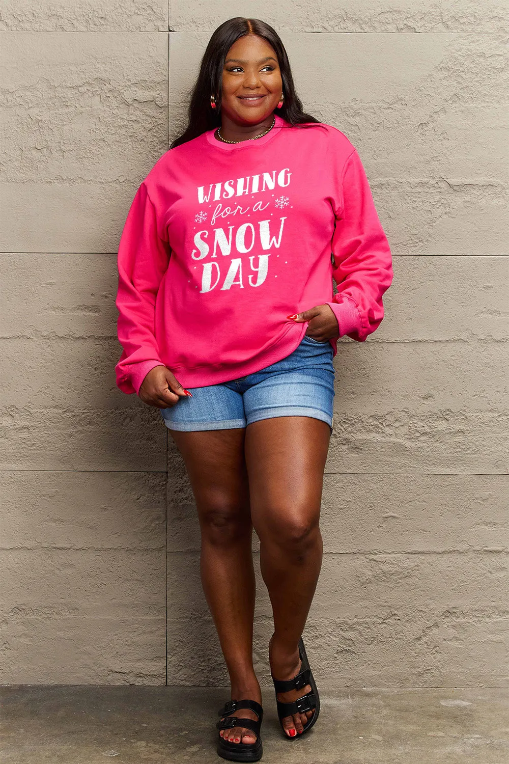 Simply Love Full Size WISHING FOR A SNOW DAY Round Neck Sweatshirt