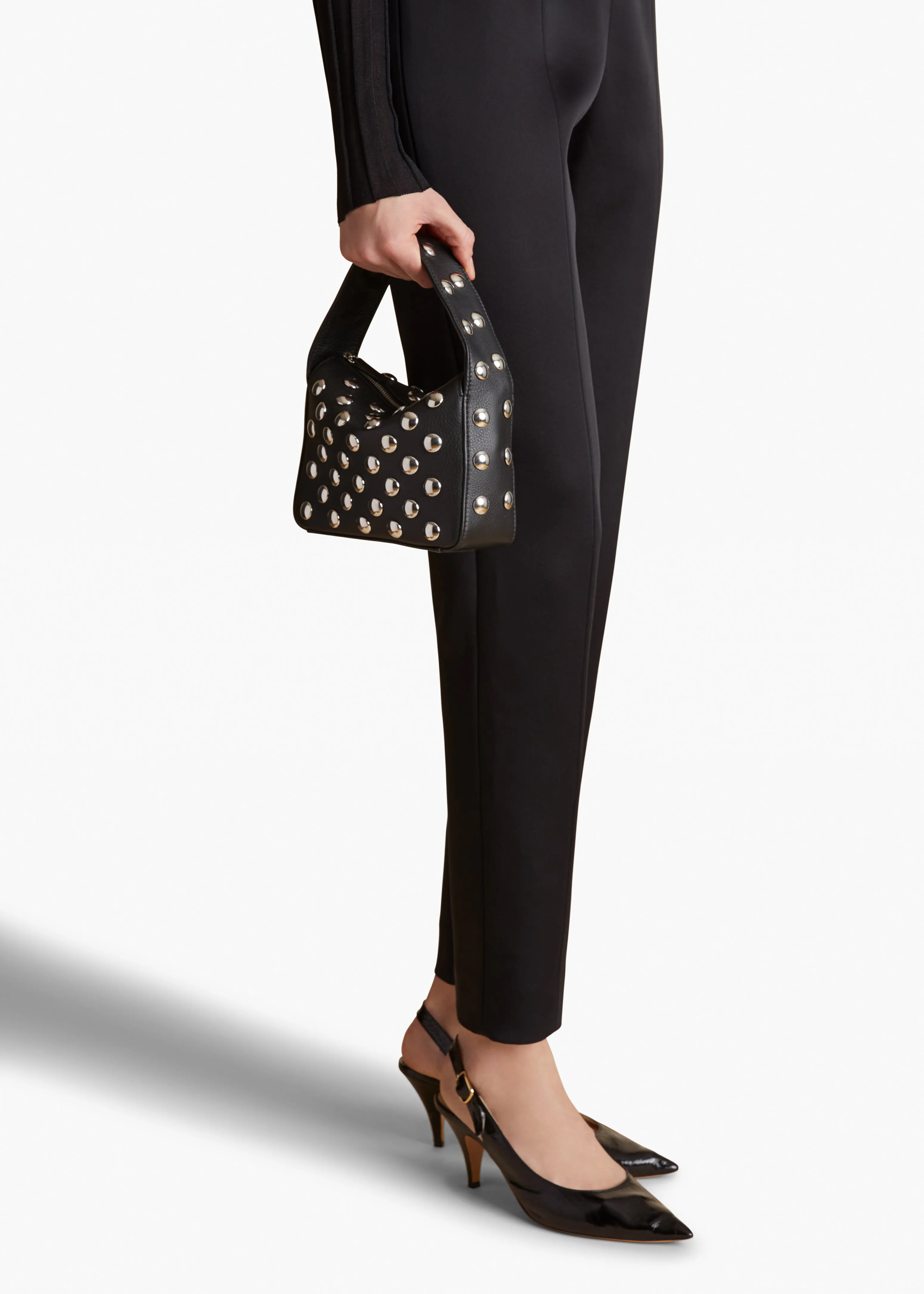 Small Elena Bag in Black Leather with Studs