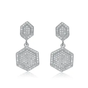 Sterling Silver Cubic Zirconia Pentagon-shaped Drop Earrings