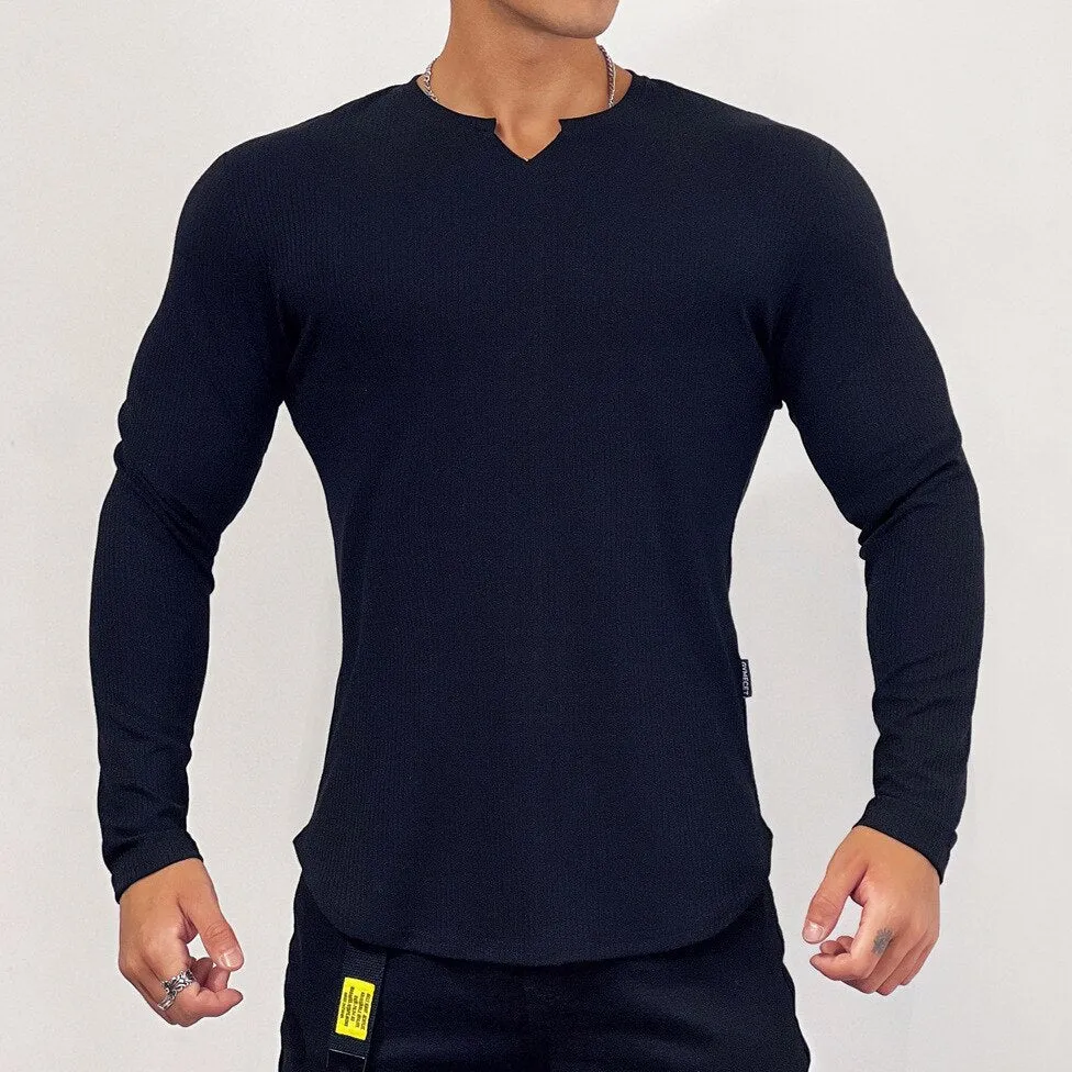 Stripe Gym Fitness T-shirt Men Casual Long Sleeve Skinny Shirt Male Bodybuilding Tee Tops Spring Running Sport Training Clothing