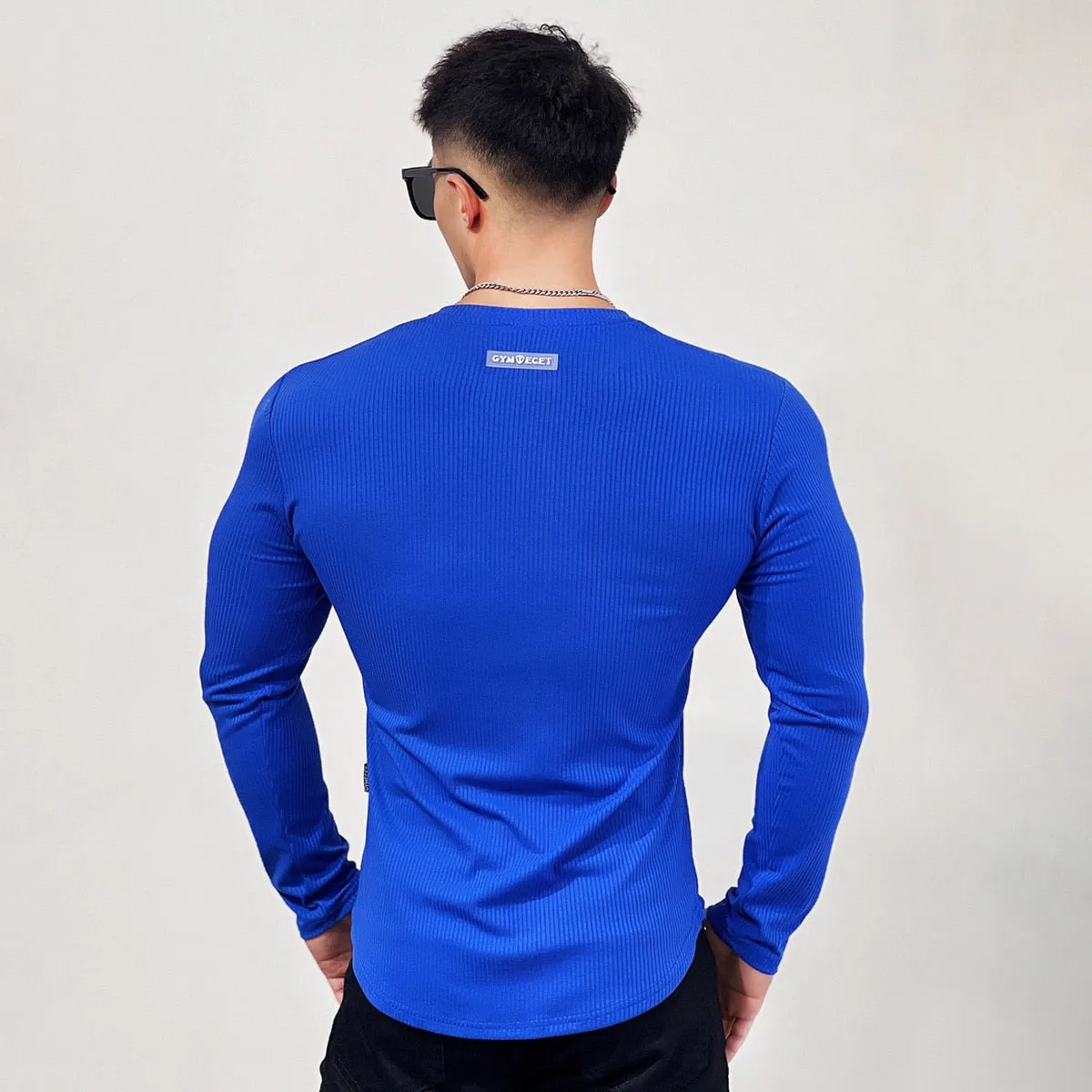 Stripe Gym Fitness T-shirt Men Casual Long Sleeve Skinny Shirt Male Bodybuilding Tee Tops Spring Running Sport Training Clothing