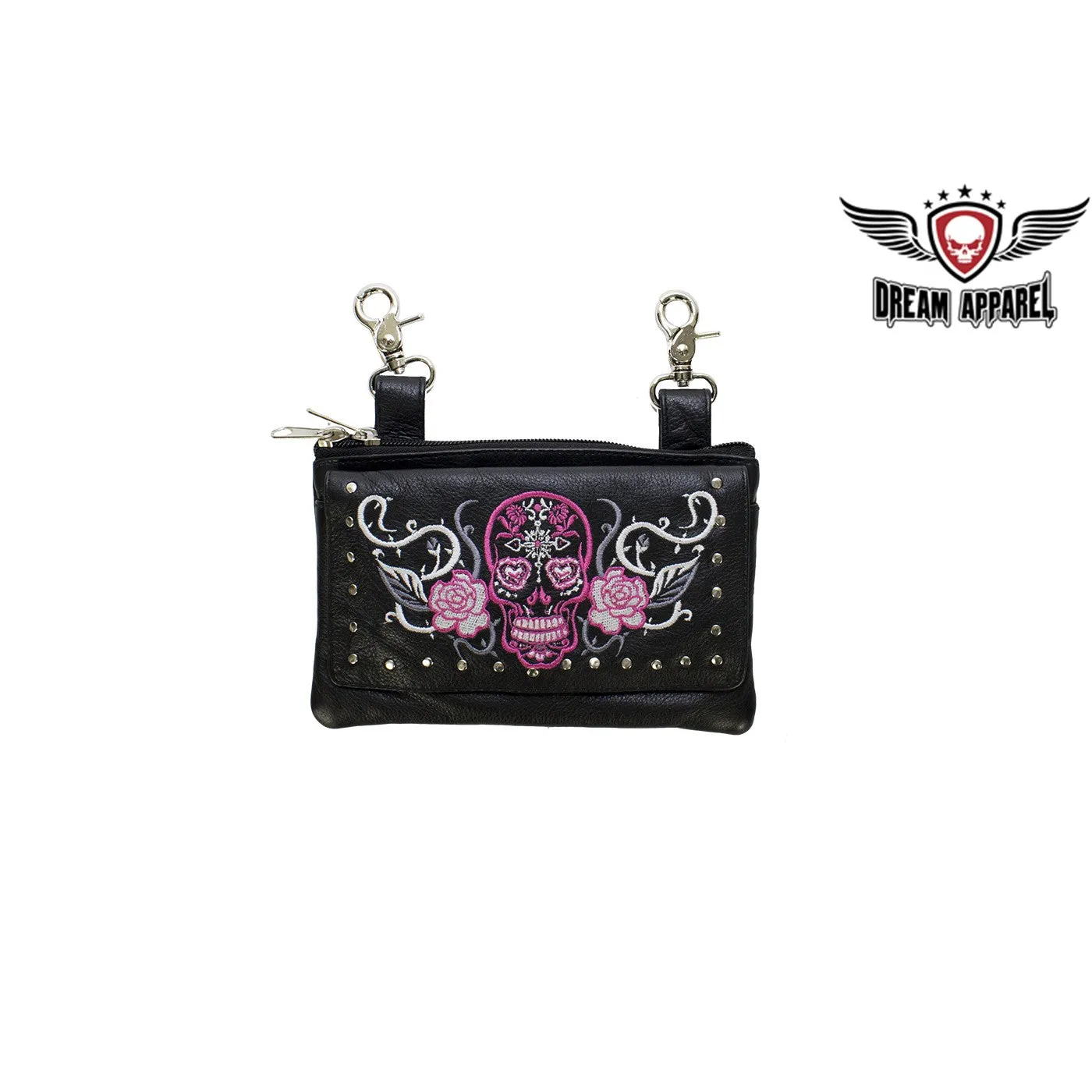 Studded Sugar Skull Naked Cowhide Leather Belt Bag