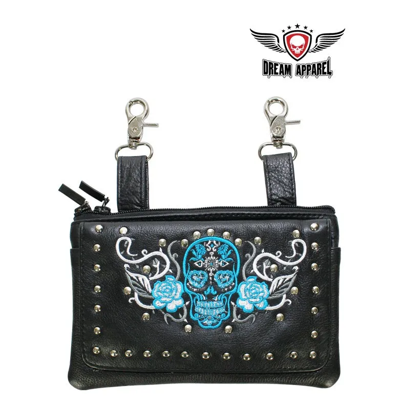 Studded Sugar Skull Naked Cowhide Leather Belt Bag