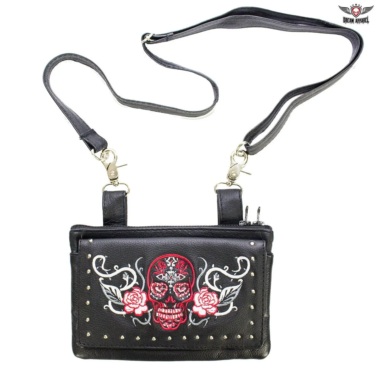 Studded Sugar Skull Naked Cowhide Leather Belt Bag