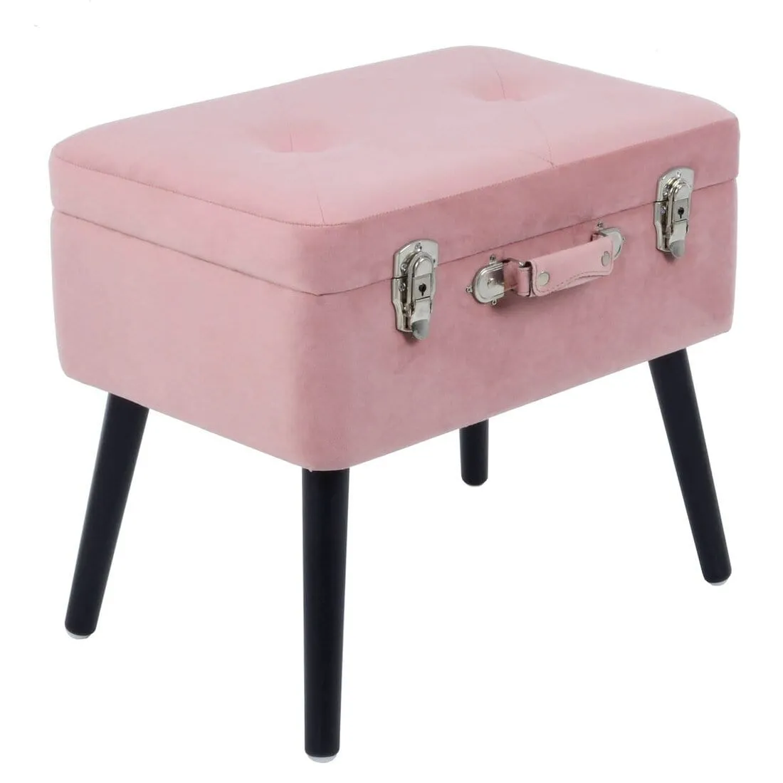 Suitcase Storage Stool Velvet Seat Black Legs Silver Clasps