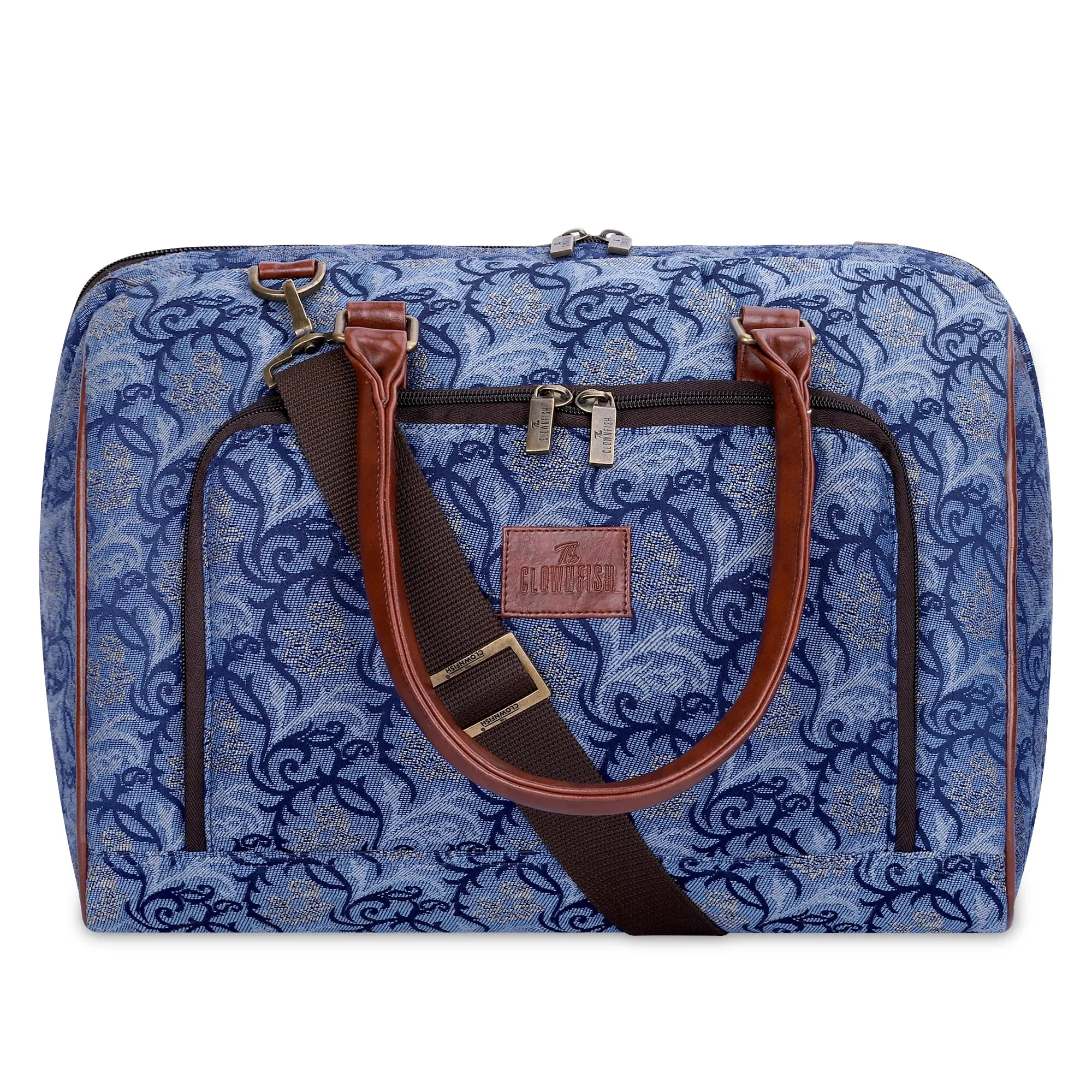 THE CLOWNFISH Fabric Oceania 28 Litres Tapestry Business Travel Duffle Carry-On Luggage Bag With 15.6 Inch Laptop Sleeve (Blue-Floral), 24 Centimeters