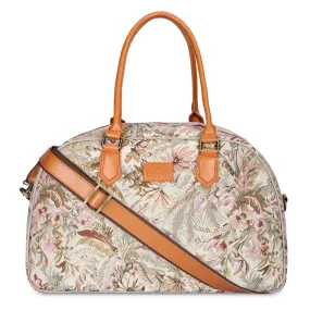 The Clownfish Ziana Series 24 litres Tapestry & Faux Leather Unisex Travel Duffle Bag Luggage Weekender Bag (Beige)