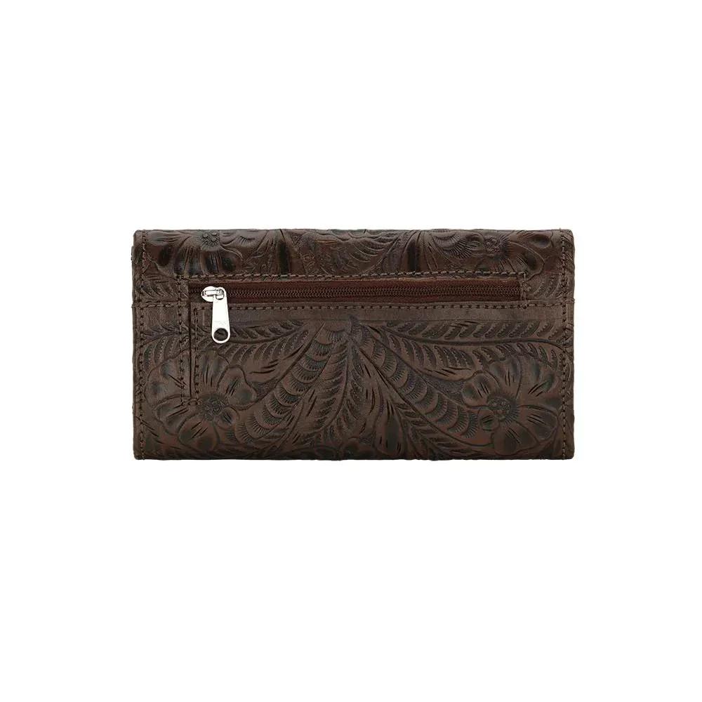 The "Baily" Tooled Tri-Fold Clutch Wallet / Dark Brown