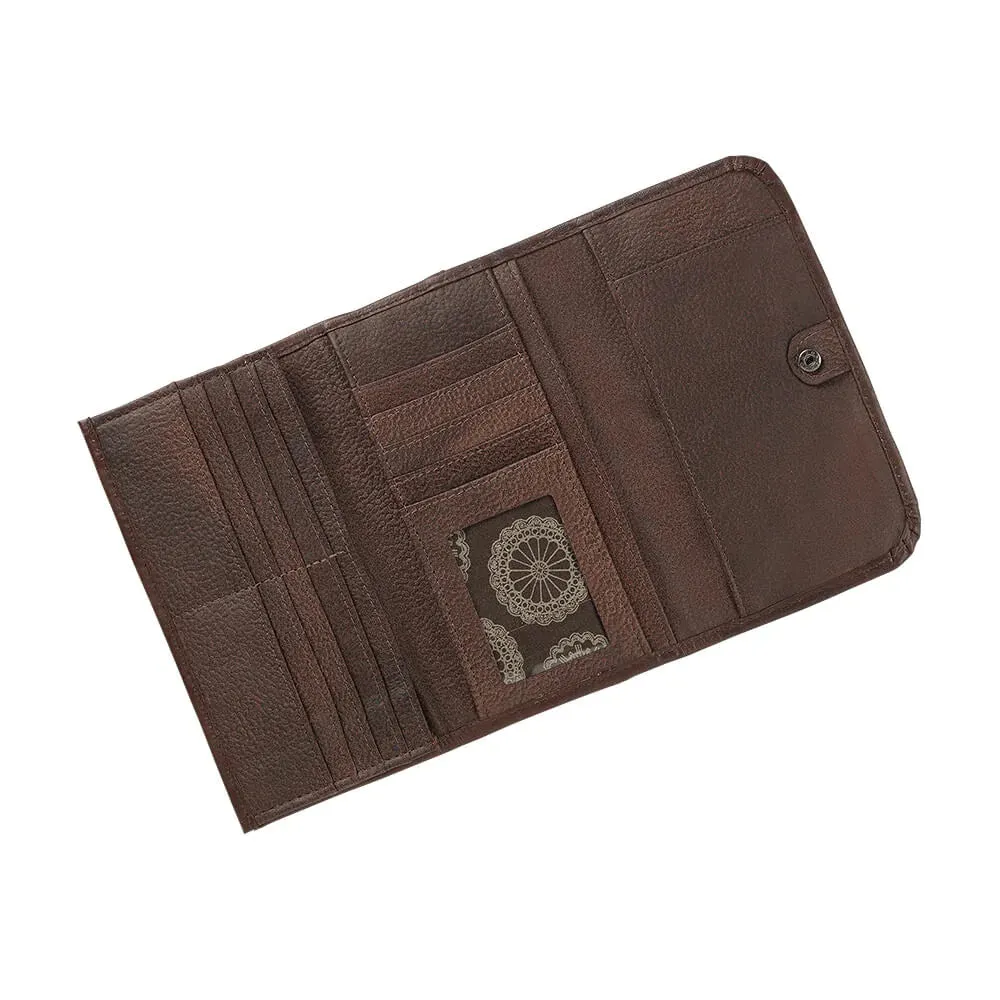 The "Baily" Tooled Tri-Fold Clutch Wallet / Dark Brown