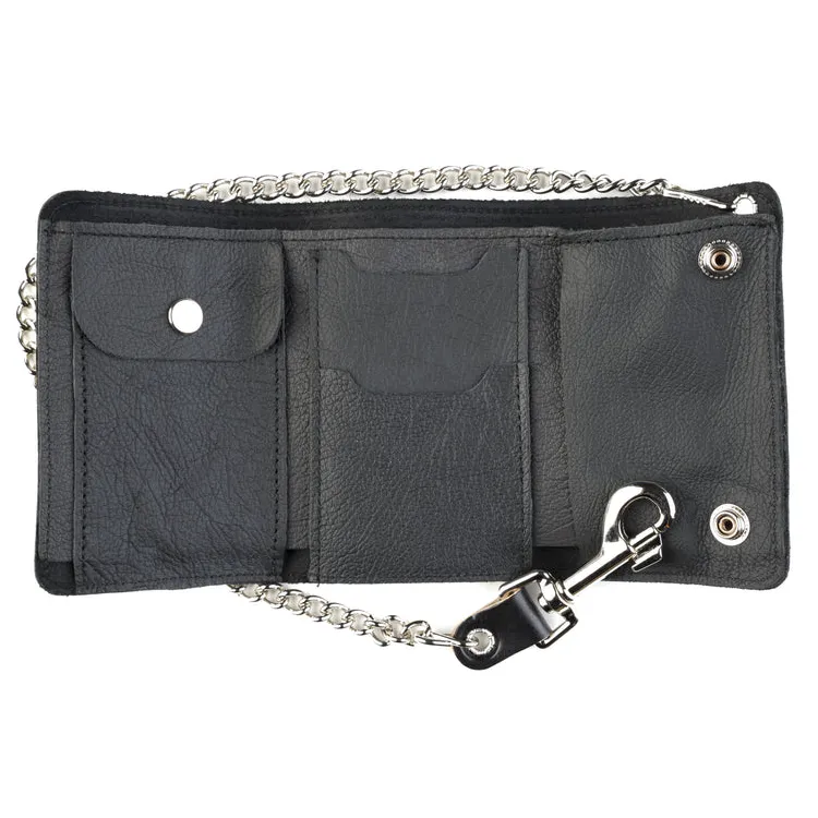 Tri-Fold Chain Wallet w/ Skull Snaps