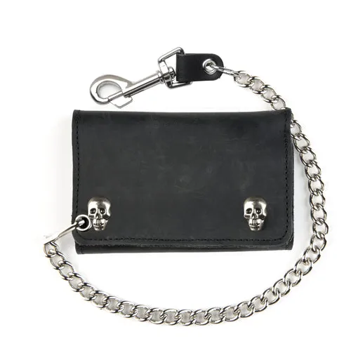 Tri-Fold Chain Wallet w/ Skull Snaps