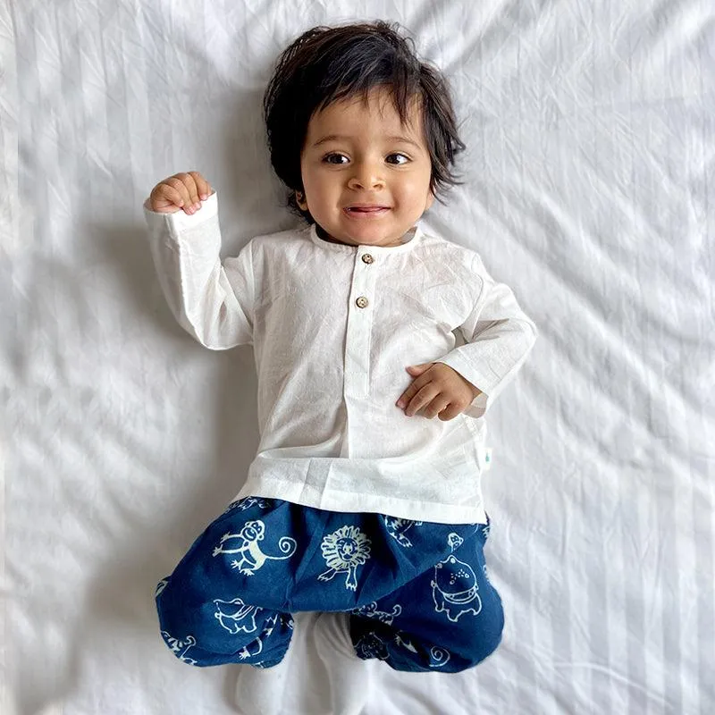 UNISEX ORGANIC ZOO BAG - ZOO AND WHITE KURTA   ZOO PANTS