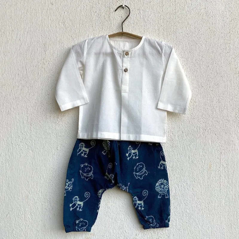 UNISEX ORGANIC ZOO BAG - ZOO AND WHITE KURTA   ZOO PANTS