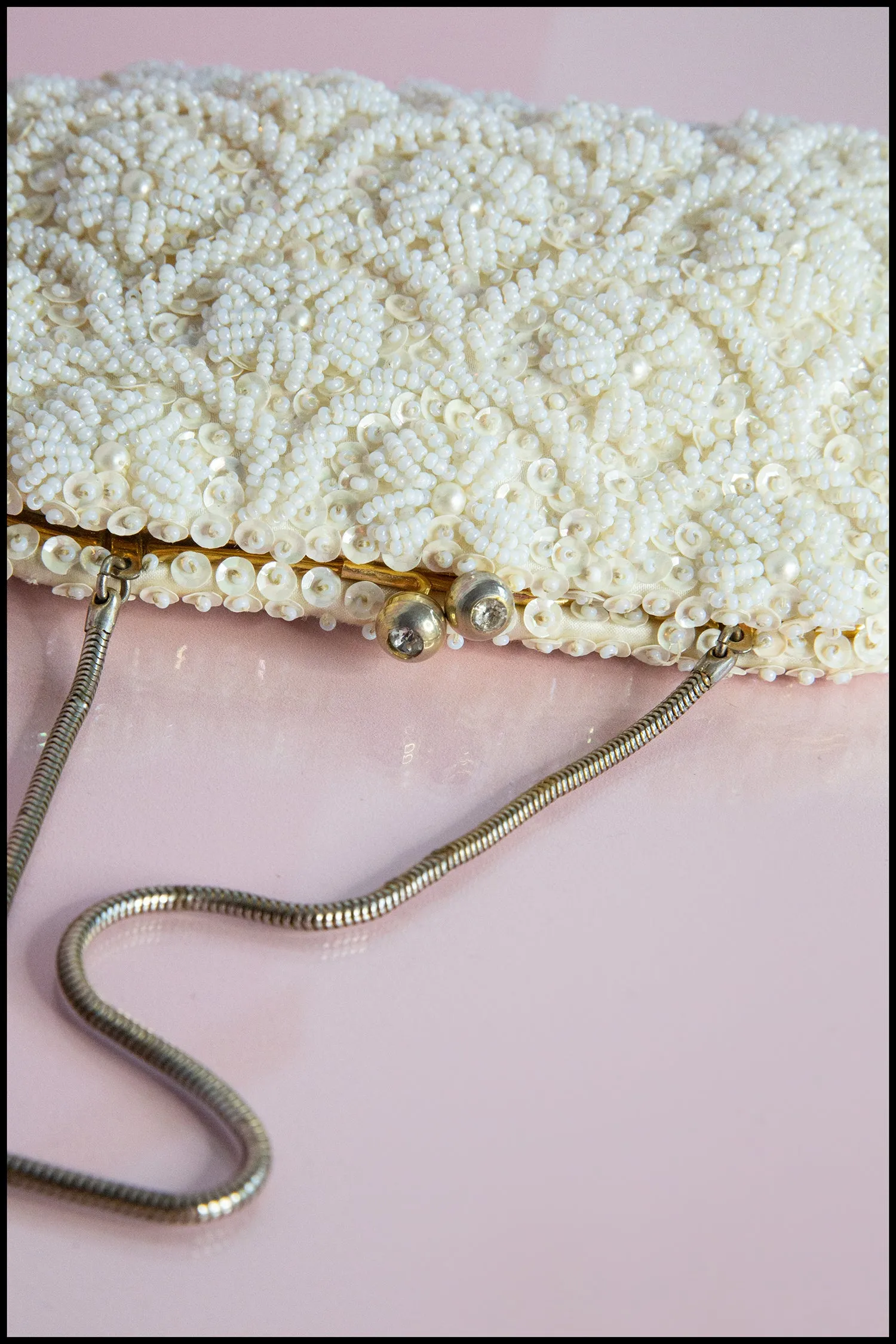 Vintage 1950s Pearl Satin Beaded Bag