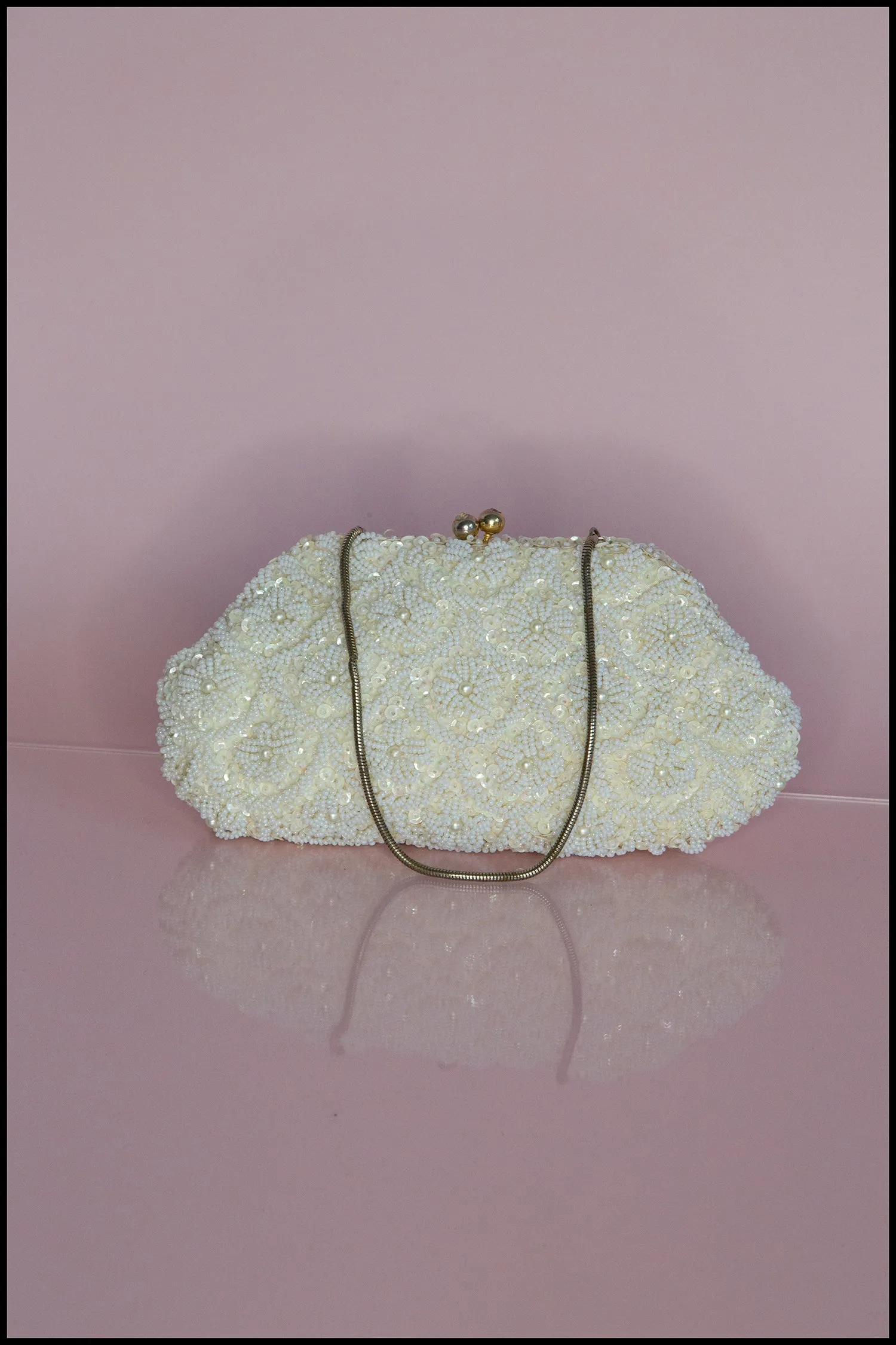 Vintage 1950s Pearl Satin Beaded Bag