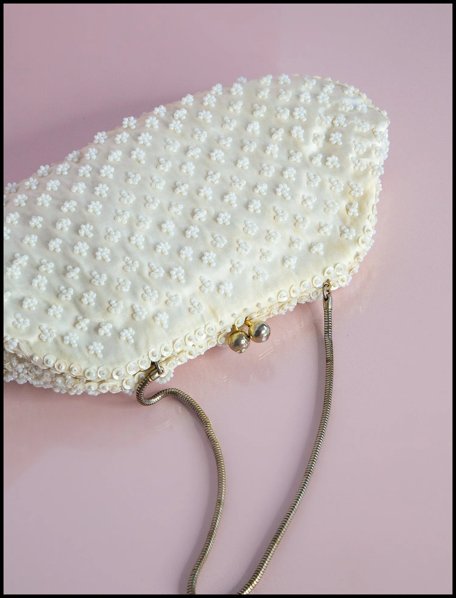 Vintage 1950s Pearl Satin Beaded Bag