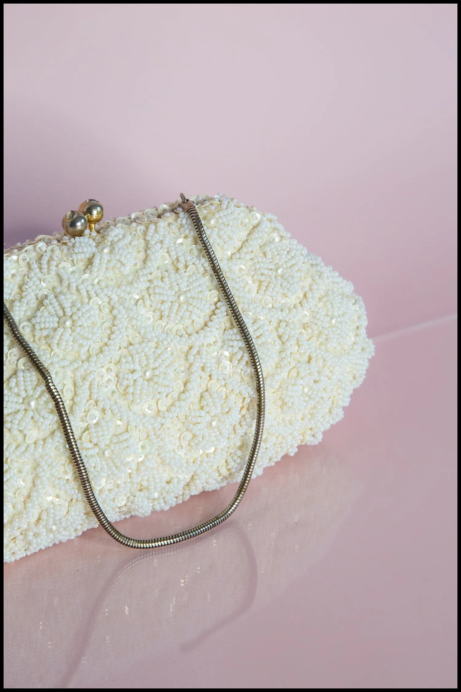 Vintage 1950s Pearl Satin Beaded Bag