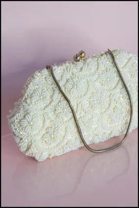 Vintage 1950s Pearl Satin Beaded Bag