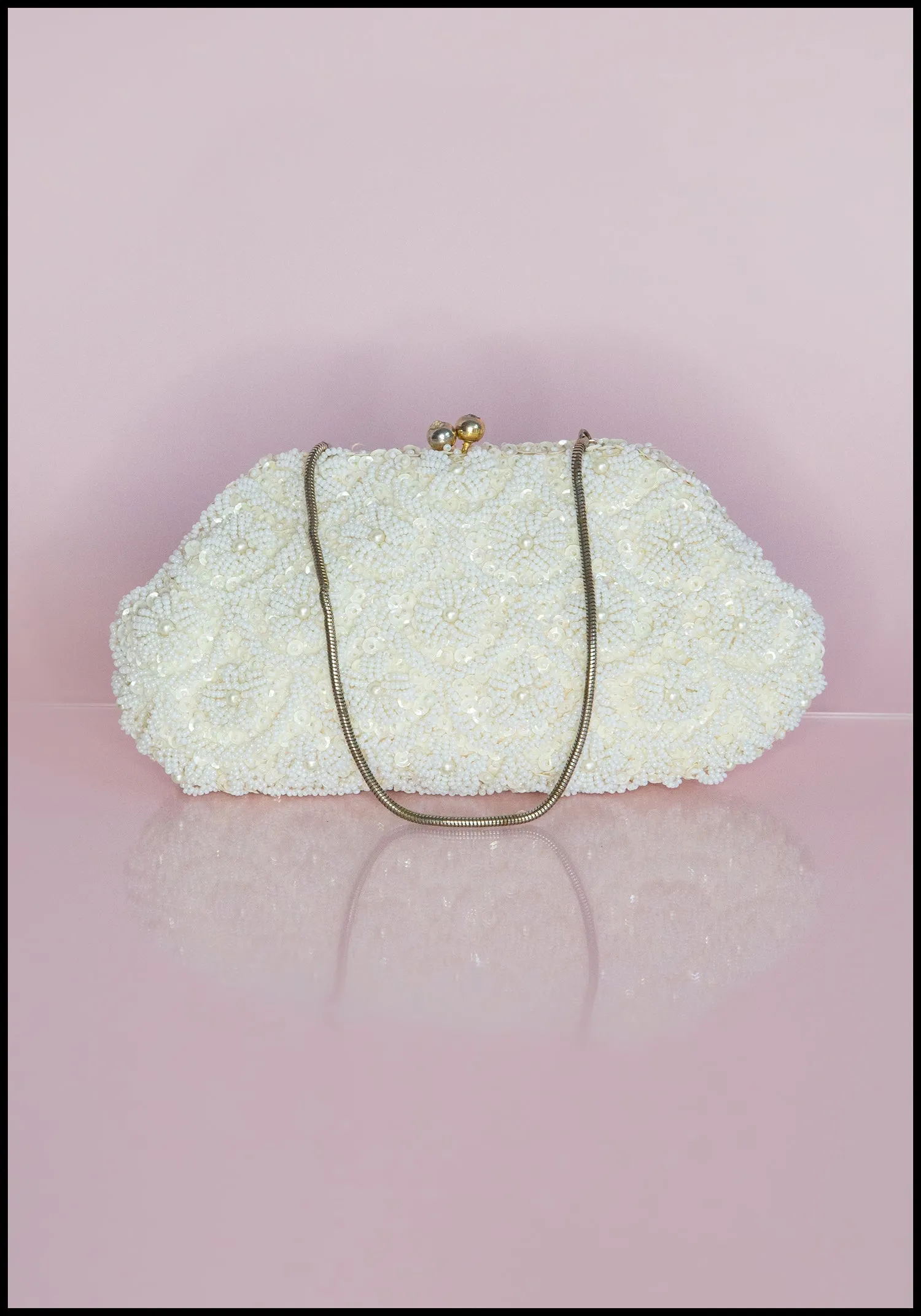 Vintage 1950s Pearl Satin Beaded Bag