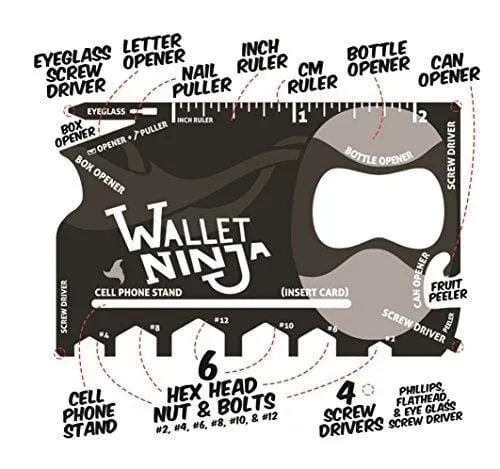 Wallet Ninja- 18 in 1 Credit Card Sized Multitool (#1 Best Selling in the World) (Black)