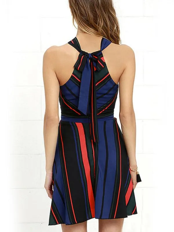 Wholesale Sleeveless Stripe High Waist Mini Dresses