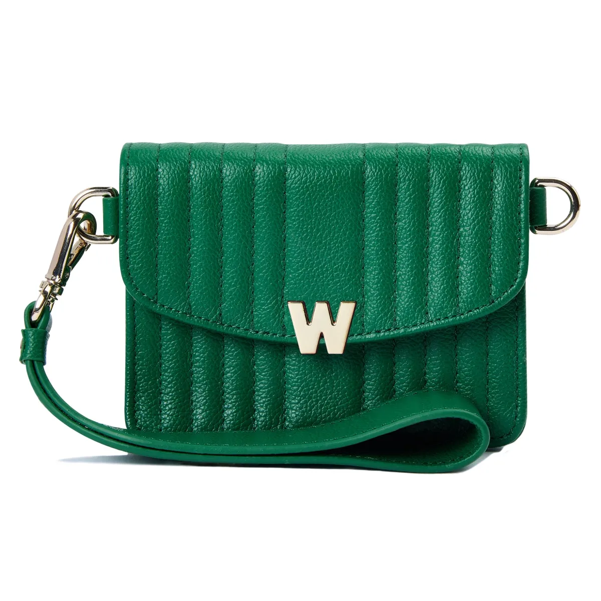 WOF Mimi Collection Leather Green Mini Bag with Wristlet and Lanyard