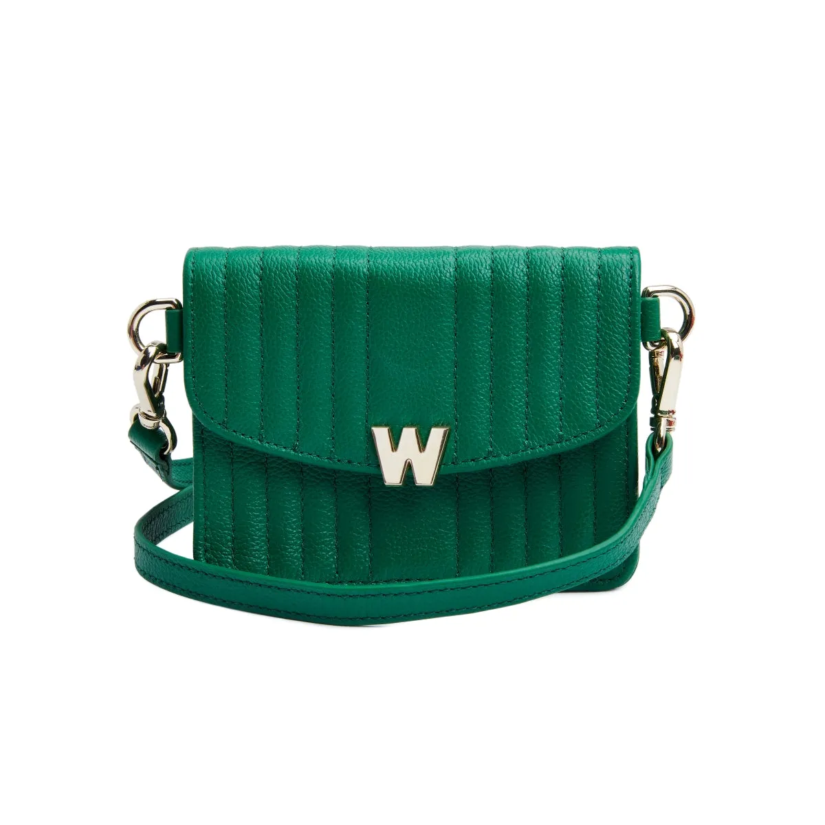 WOF Mimi Collection Leather Green Mini Bag with Wristlet and Lanyard