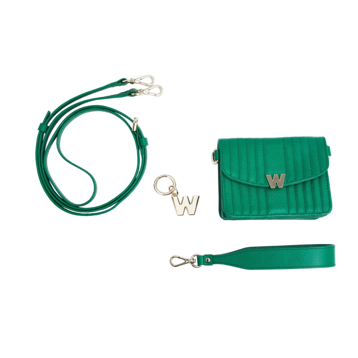 WOF Mimi Collection Leather Green Mini Bag with Wristlet and Lanyard