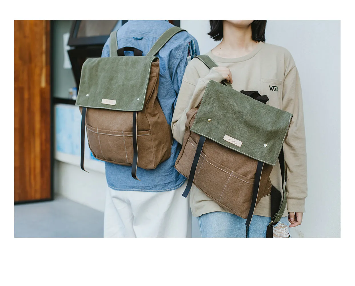 Womens Army Green Canvas Backpack Bag Canvas School Backpacks Rucksack Women