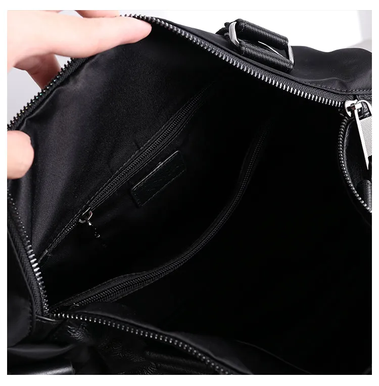 Womens Nylon Leather Shoulder Travel Bag Womens Black Nylon Gym Purse Nylon Duffle Handbag Purse for Ladies