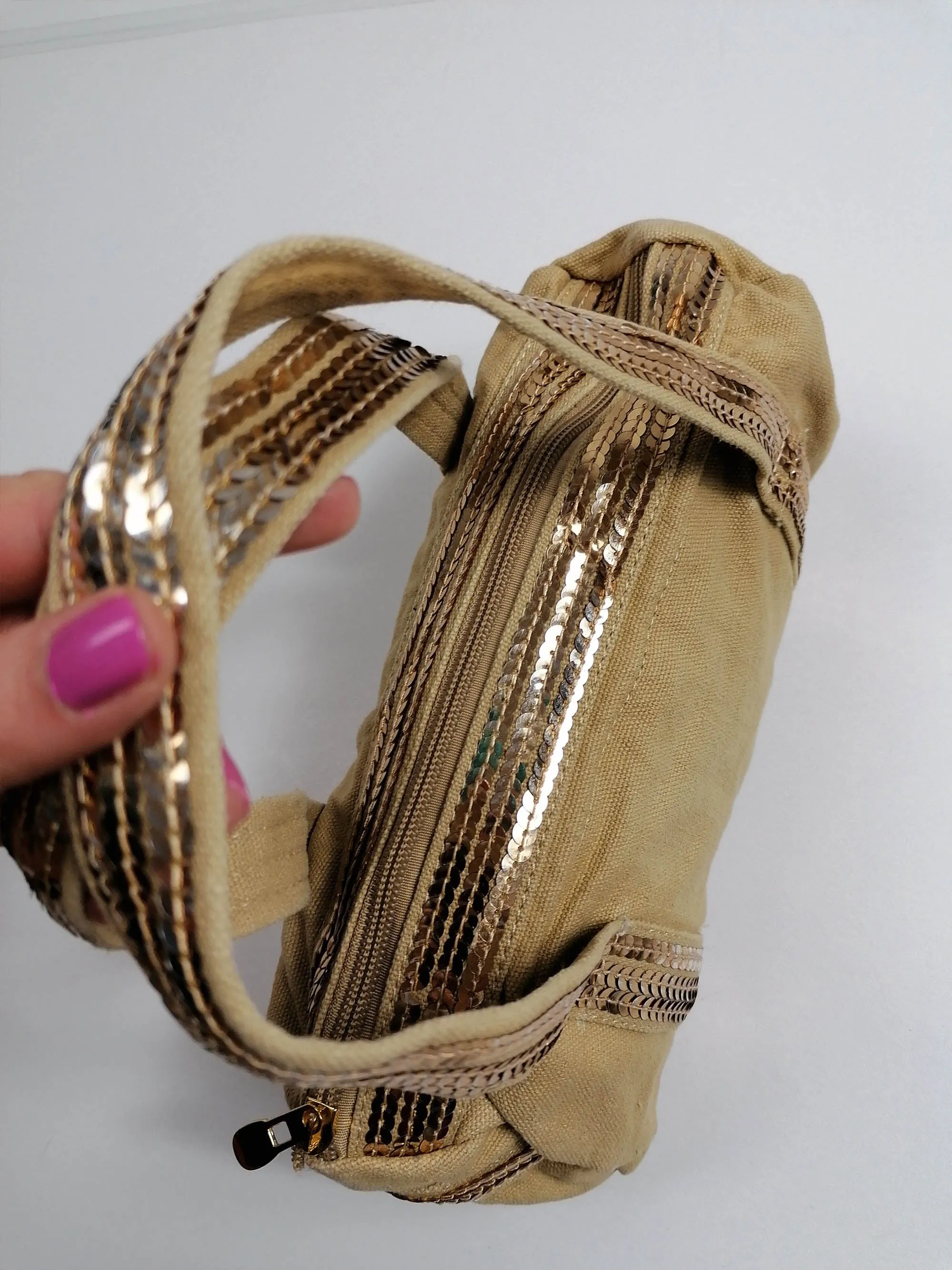 Y2K Small Canvas Bag Gold Sequins Boho Mini Bag