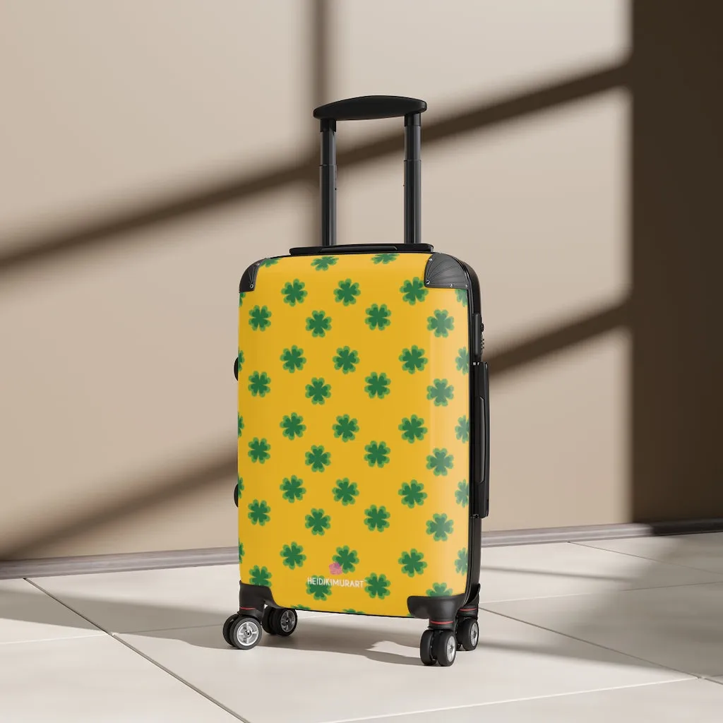 Yellow Clover Print Suitcases, Irish Style St. Patrick's Day Designer Suitcase Luggage (Small, Medium, Large)