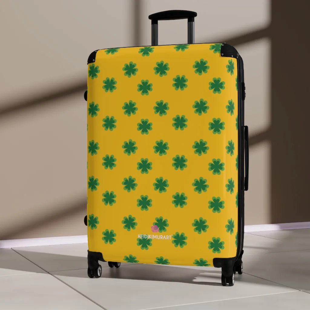 Yellow Clover Print Suitcases, Irish Style St. Patrick's Day Designer Suitcase Luggage (Small, Medium, Large)