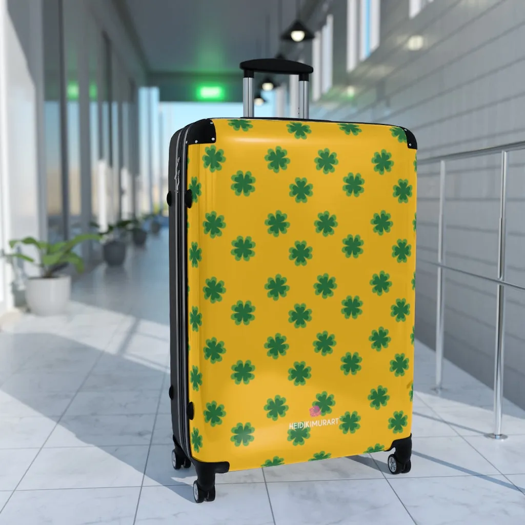 Yellow Clover Print Suitcases, Irish Style St. Patrick's Day Designer Suitcase Luggage (Small, Medium, Large)